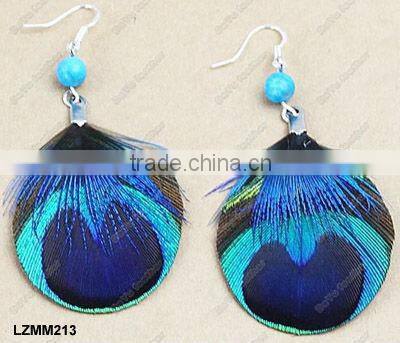 Vintage Dangle Peacock Feather Earrings LZMM18