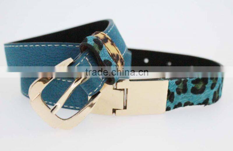 2015 Plain bule fashion pu women jeans belt with leopard point leather in YiWu