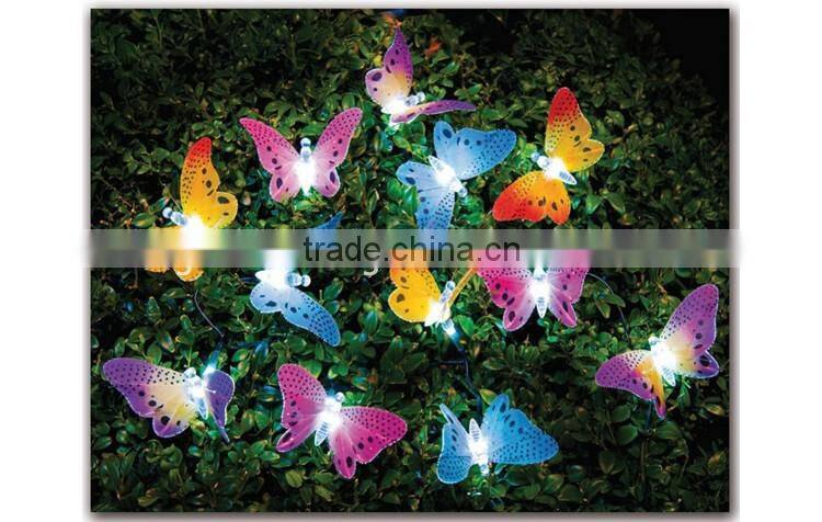 Hot selling 12 led solar butterfly string decoration light for garden