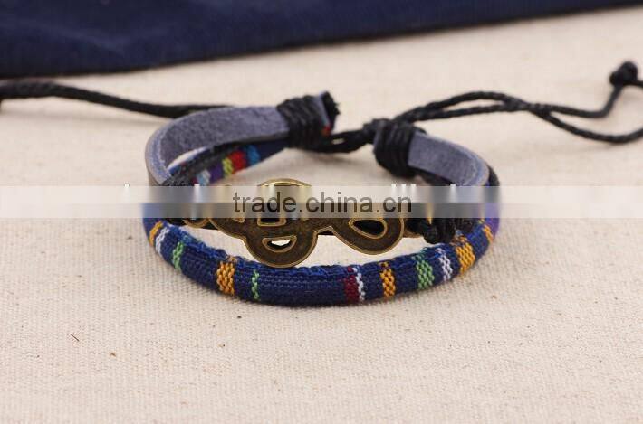 2016 Fashion Leather And Cloth Fabric Wrap Bracelet Wholesale