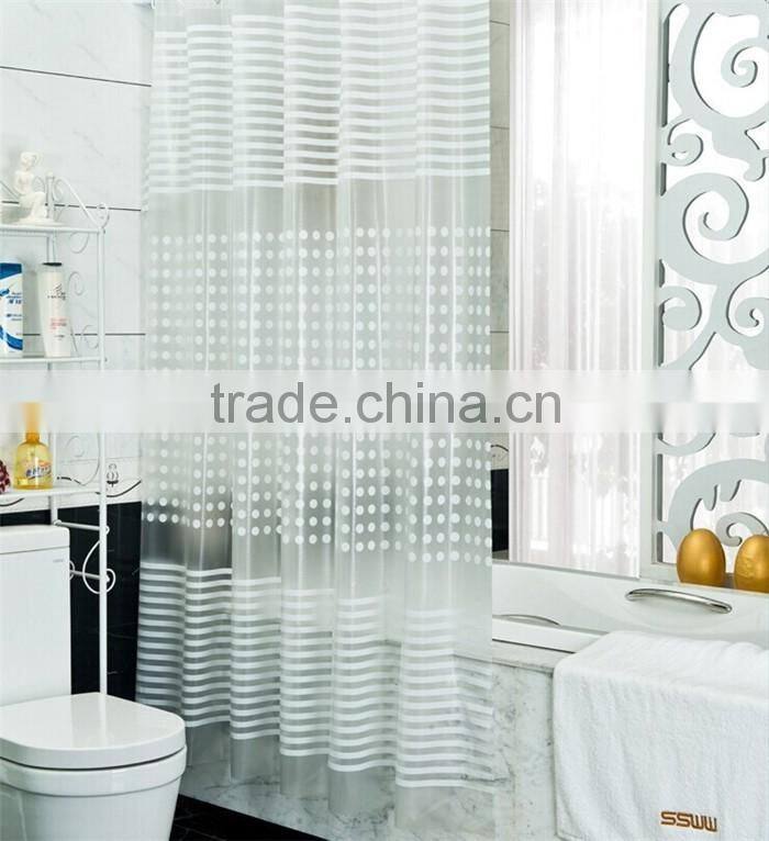 2016 new durable plastic rod linen stripes shower curtain