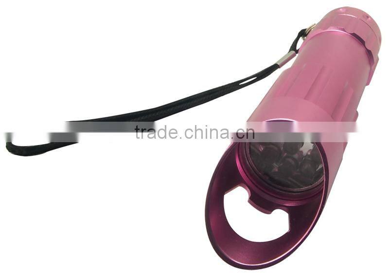 TE017 2015new promotion 9LED aluminum mini- torch with bottle opener