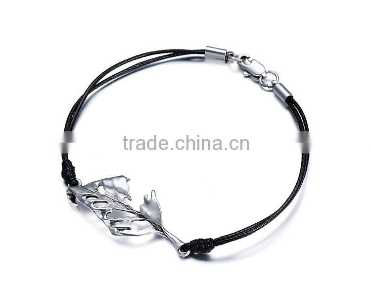 New design Korean wax cord silver alloy simple bracelet Valentine gift wholesale