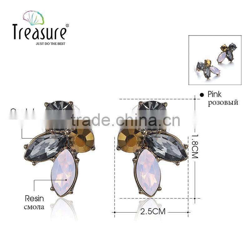 Luxury Fashion jewellry titanium alloy stud earrings pink glass earrings jewelry 2016