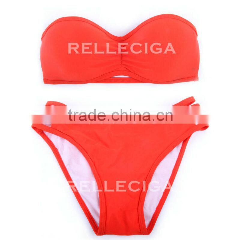 RELLECIGA Black Strappy Push-Up Bikini Swimwear Bandeau Top & Stretchy Cheeky Low Waist Bottom