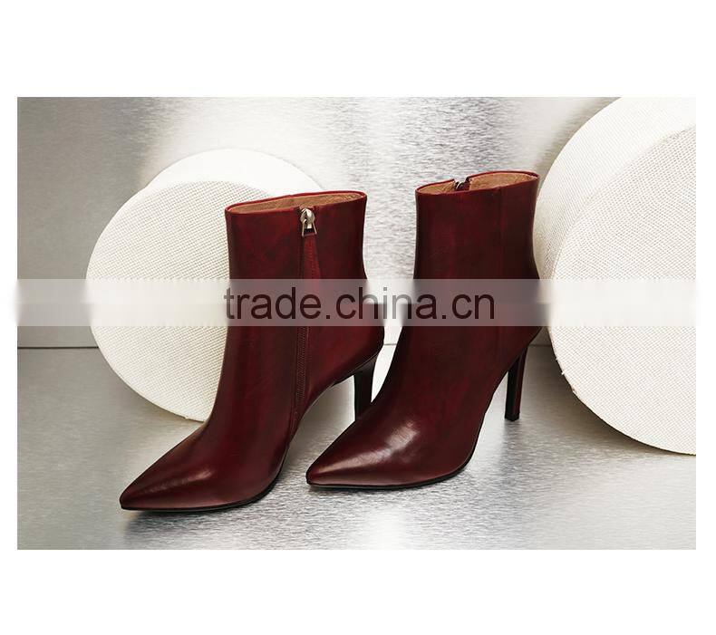 OlZB26 pretty mature genuine leather boots heel china wholesale ladies ankle boots with rubber outsole shoes