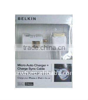 Micro Auto Charger+Charger Sync Cable(2A) for Iphone Ipod Ipad in the car