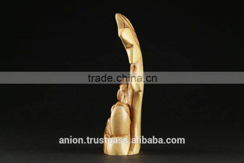 Olive Wood Carved Composition of Holy Family With Flower.