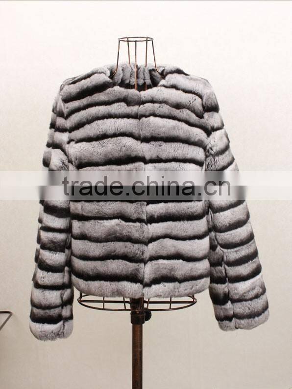 Luxurious Real Chinchilla Rex Rabbit Fur Coat For Sexy Women / Long Fur Overcoat