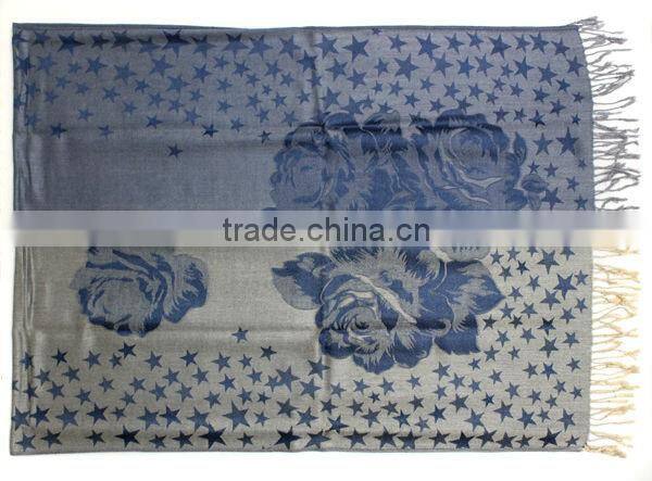 fashion lady flower star jaquard shawl pashmina
