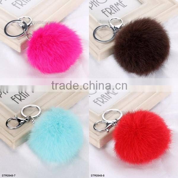 8cm Fur Pom Pom Keychain Rabbit Fur Ball Silver Keychain