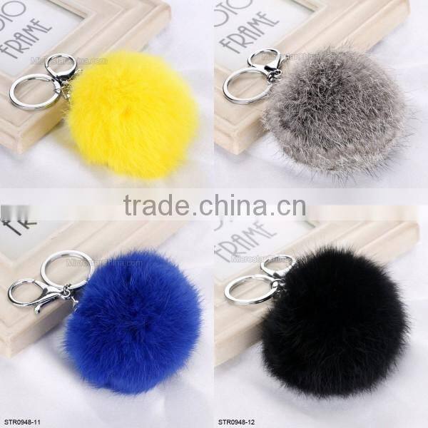 8cm Fur Pom Pom Keychain Rabbit Fur Ball Silver Keychain