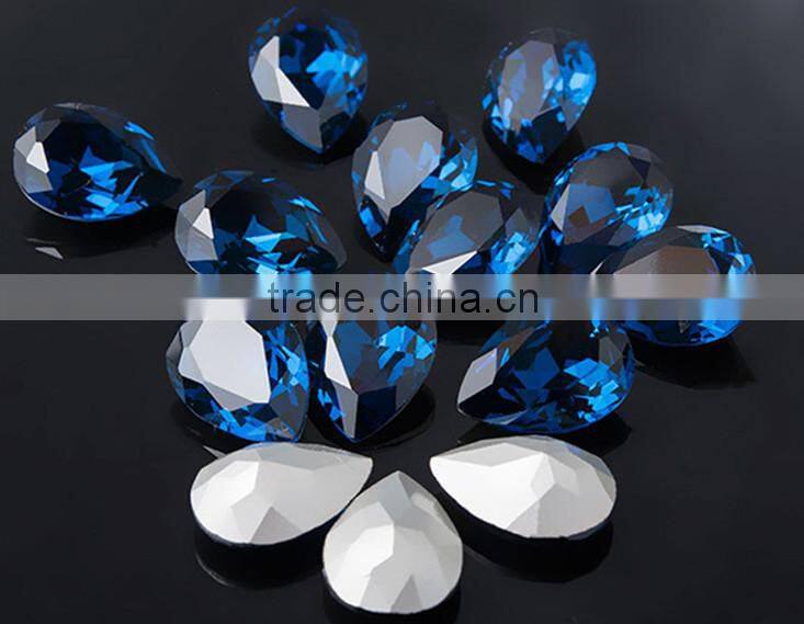 fancy sapphire blue color 13x18mm big size tear drop no hole rhineshtone for clothing