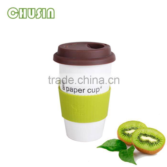 eco- friendly ceramic coffee cup with custom BPA free silicone lid
