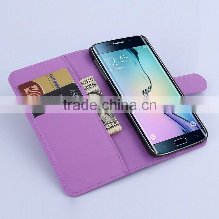 Factory Price Lichee Leather Pouch Wallet Case Folio Stand Cover Case for Samsung GALAXY S6 edge