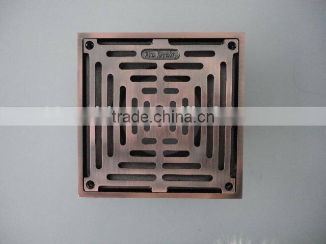 Casted Mn copper white brass Ni Bronze square floor drain red antique copper color