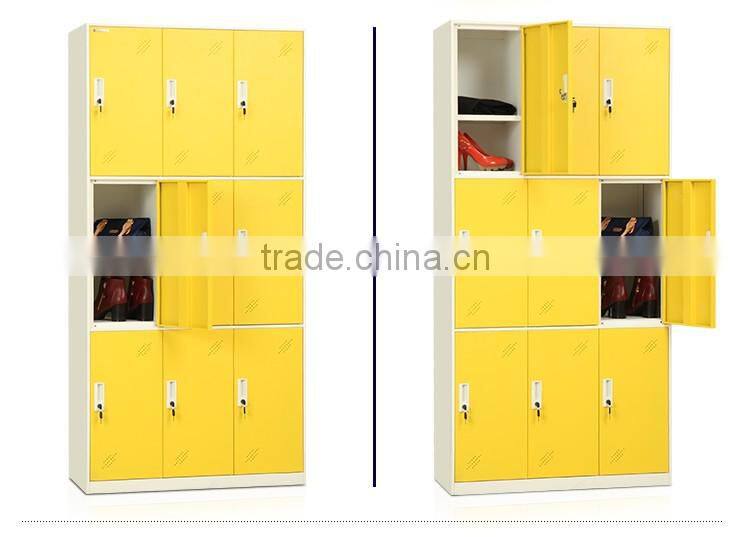 popular colorful steel locker 9 door yellow key lock wardrobe cabinet steel locker furniture for clothing store