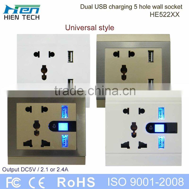 13A electricial wall socket Universal 5 pin usb plug/usb socket/usb wall socket