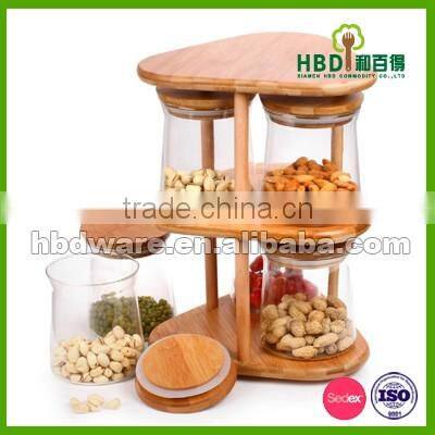 Glass jar with two tier bamboo rack wholesale