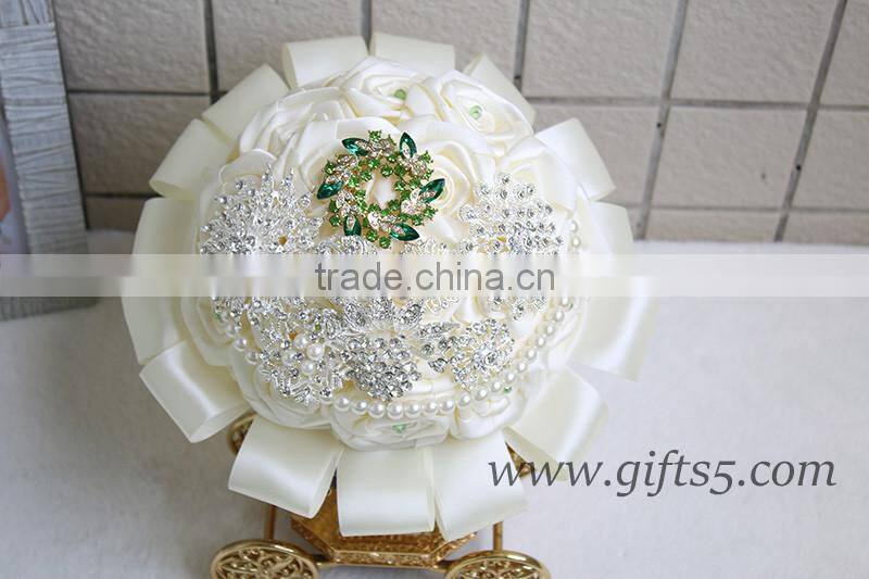 Graceful wedding bouquet with Rhinestones Satin Silk Ribbons Pearls Jewels Bridal Bouquet Bridesmaid Bouquet