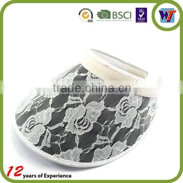 Plastic printing pvc sun visor Ladies Sun Visors With Beautiful Decorations