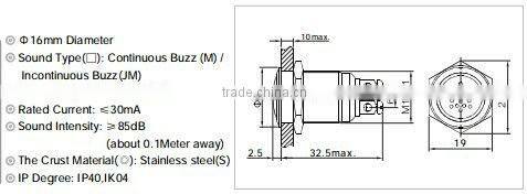 ONPOW Anti-vandal metal buzzer GQ16B-M
