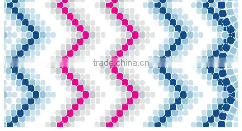 2015 Newest Colorful dots and liner design printed tablecloth with straight/wave edge