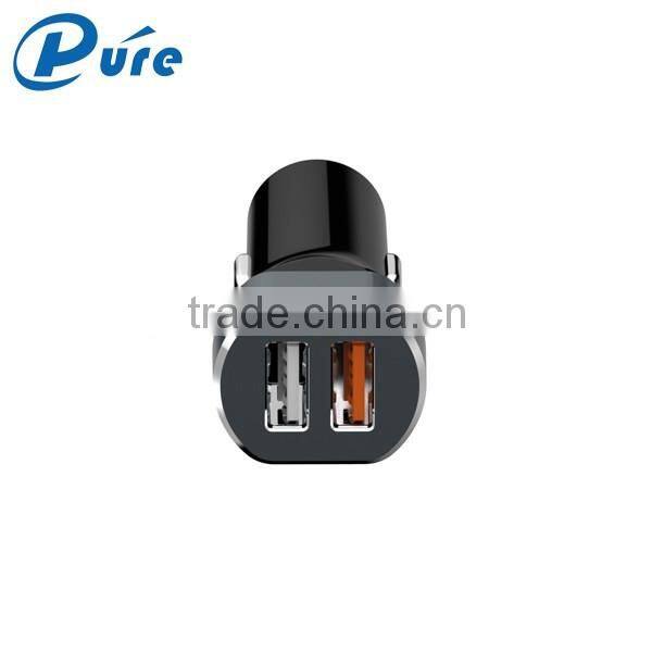 new bullet design metal car charger 5V 3/2A double usb mobile phone car charger factory selling directly