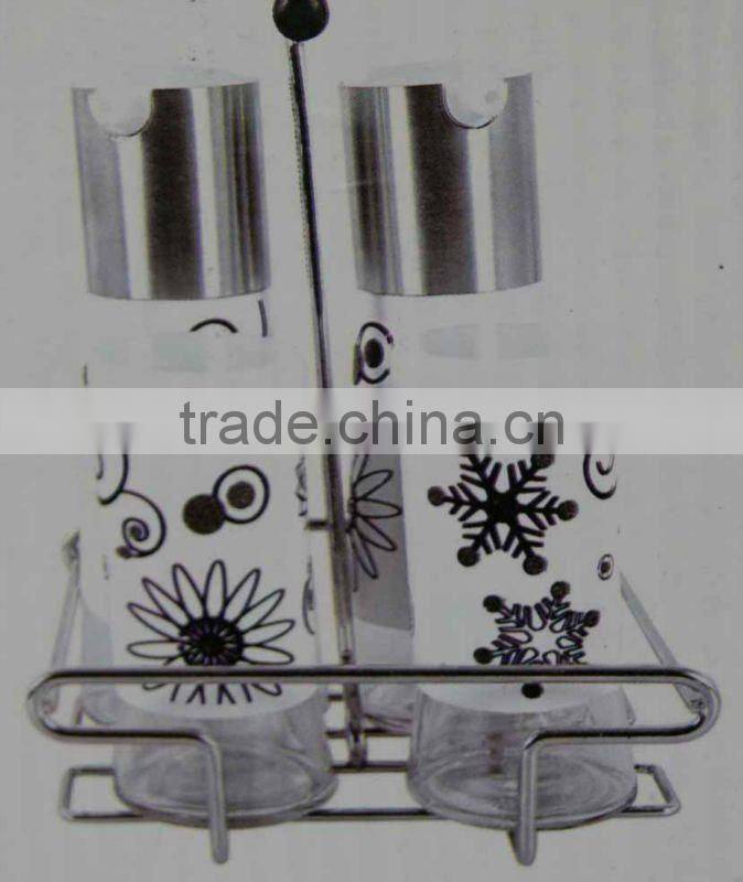 2pcs steel glass oil-vinegar-salt-pepper bottle set