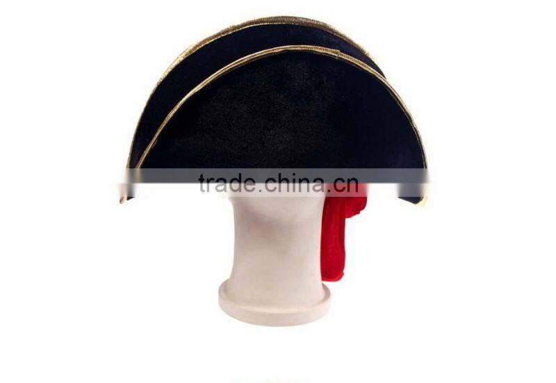 Cheap Promotional Adult Flocking Pirate Hat With Red Band