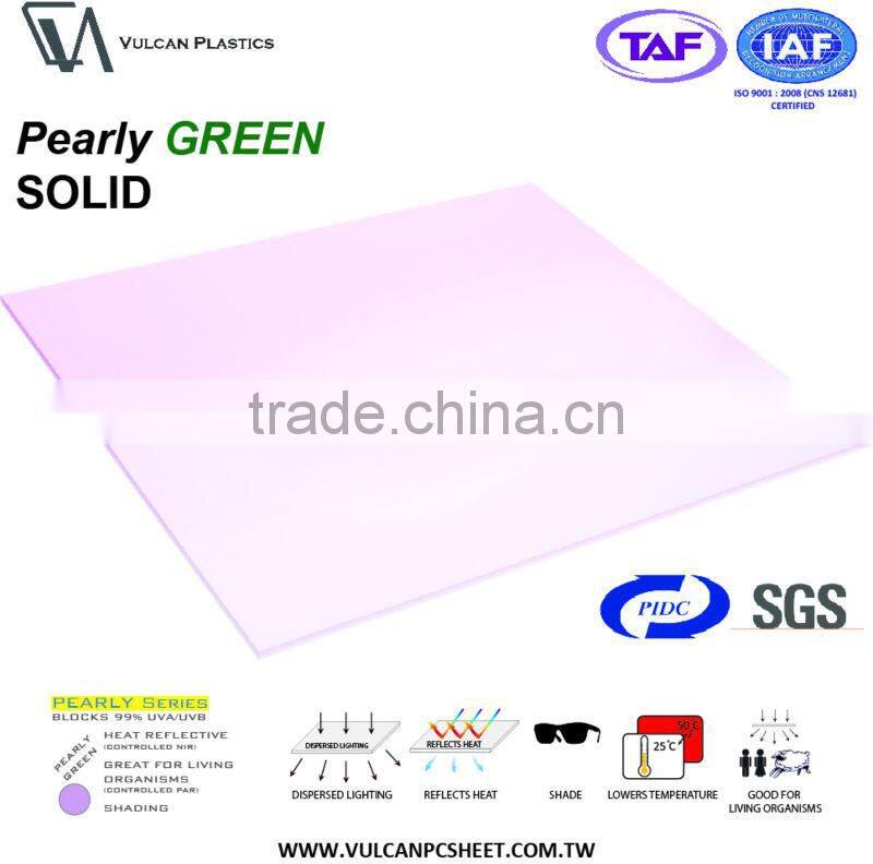 Greenhouse Polycarbonate Plastic Sheet (Pearly GREEN Solid Flat)