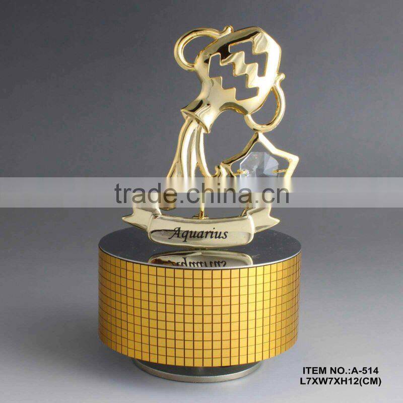 gold plated Zodiac aquarius music box with crystals from swarovski
