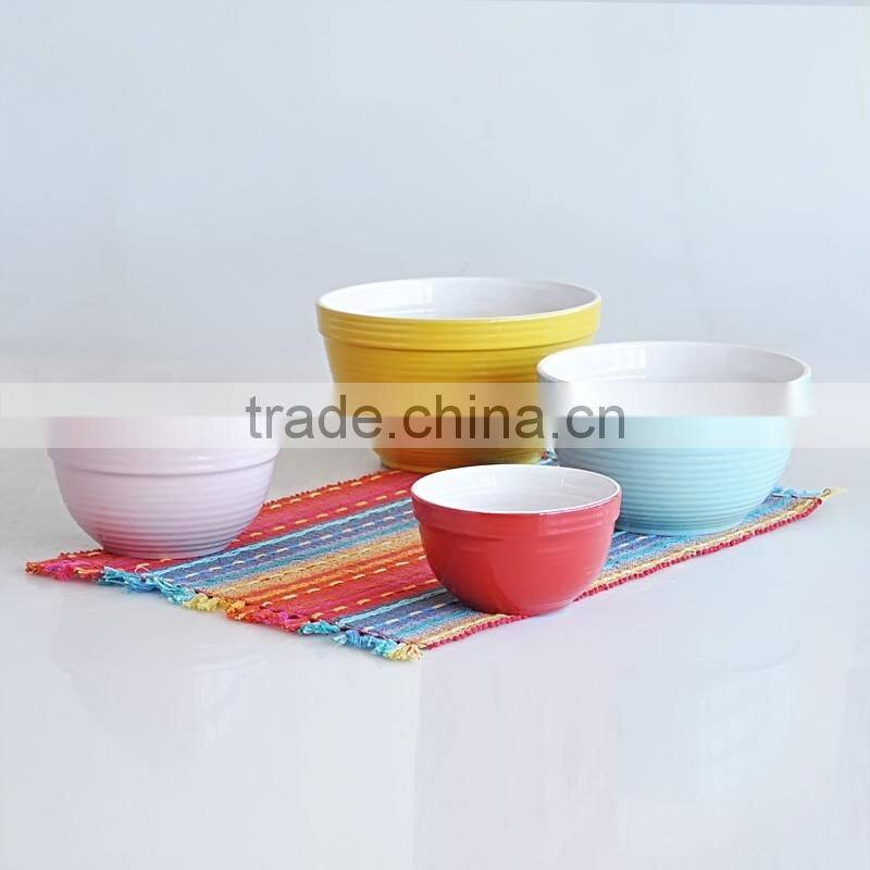 3pcs mixing bowl set stoneware with 2-tone solid color