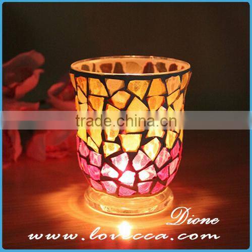 Handmade glass mosaic candle holder goblet