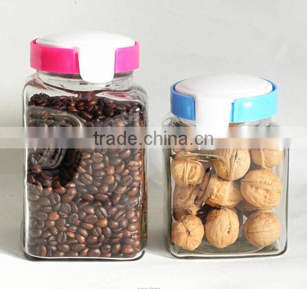 zibo square food use glass grain jars for nut with lid and handle