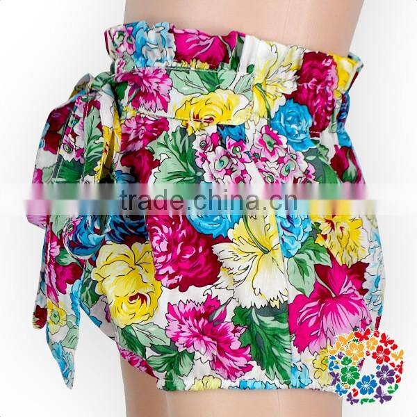 Bowknot Floral Cotton High Waist Shorts Baby Girls Summer Bubble Shorts