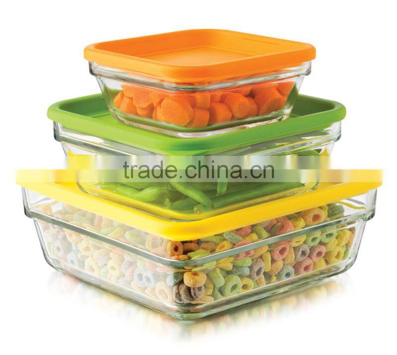engraved square glass bowl set,high quality 5pcs glass bowl with lid,glassware set