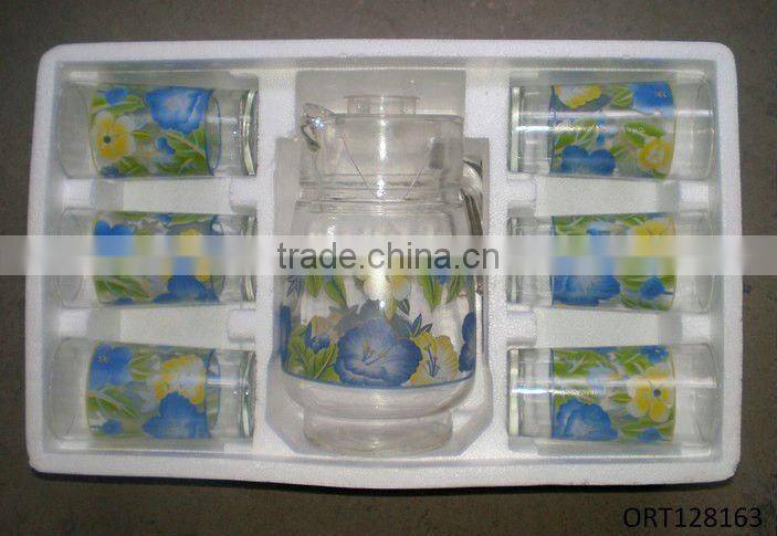 1000ml clear glass jug and 4pcs glass cup set high quality 1 liter white lid clear glass water jug set