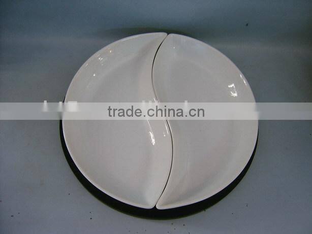 Set of 2 leaf shape white ceramic snack plate set,snack tray