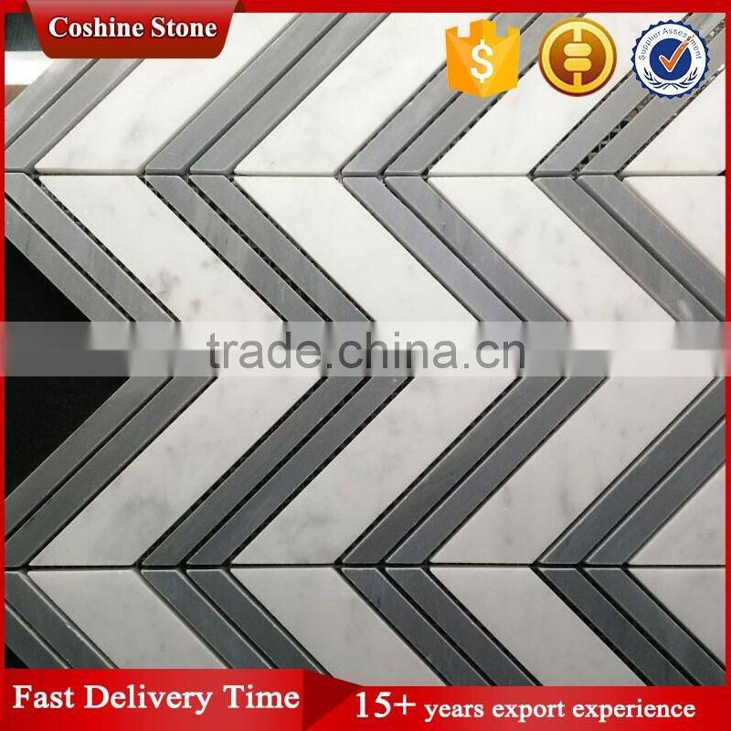 Popular Chevron shaped mixed color marble stone polished mosaic tiles