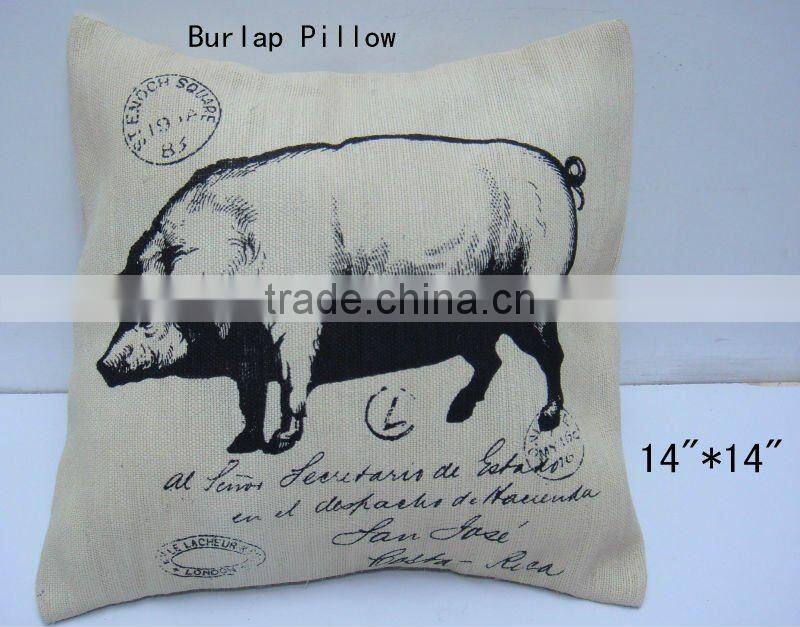 Good Sale 14''L Antique Burlap Cushion Crafts with Pig Design