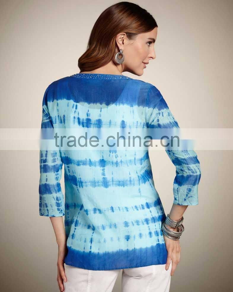 women's tie dye blouse & top , women's beads neck blouse