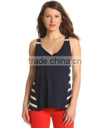 Women's Stripe Racer Back Tank With Side Panels