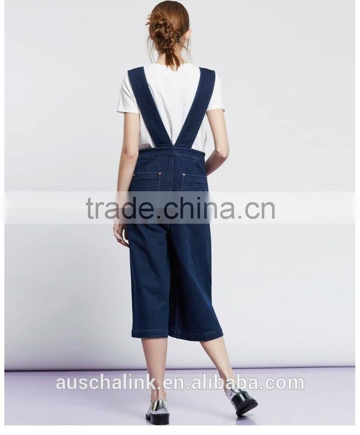 latest design 100% cotton wide leg gallus jeans pants for girl