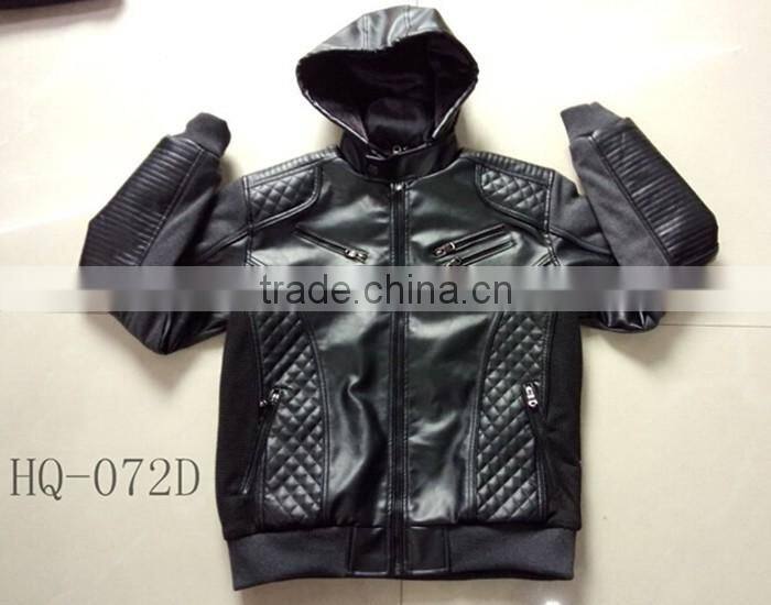 hot stock man hoody quilted jacket faux leather jacket men