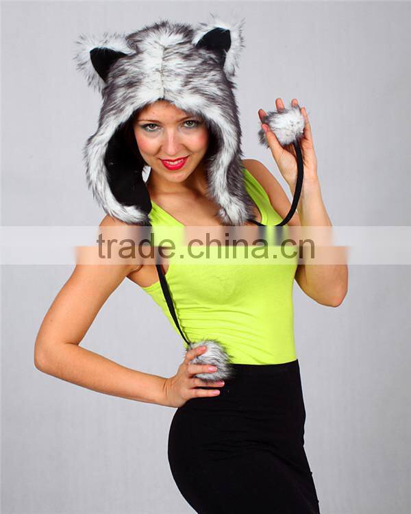 Funny cute christmas cosplay silver fur fox ears hat
