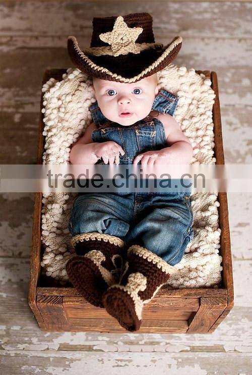 Wholesale Hot Sale Kids Cowboy Clothes Set Crochet Handmade Hats Clothing For Baby