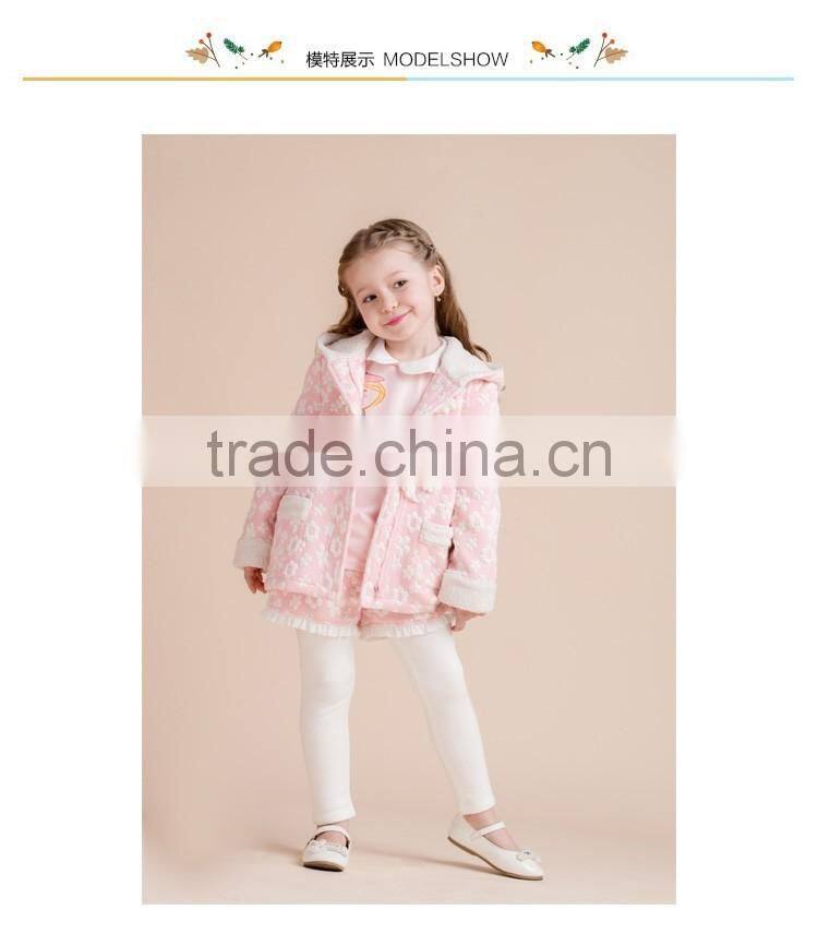 Embossed Flower Girls Boutique Clothes Kid Winter Hoodie Coat With Fleece Lining