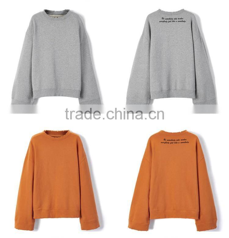 custom fashion women crew neck embroidered hoodie sweatshirt without hood