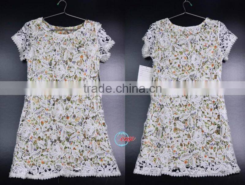 ladies new Wholesale Fashion daily wear white hand crochet chiffon dress